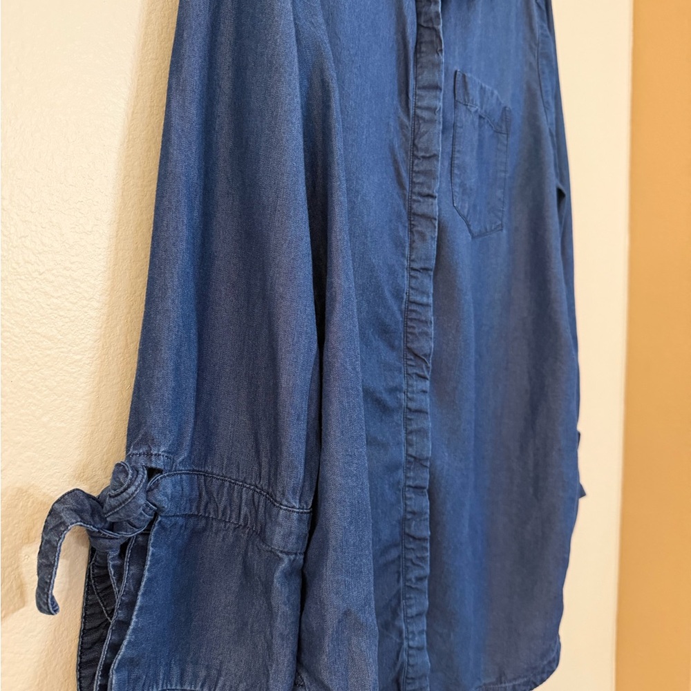 Banana Republic Parker Chambray Tunic Shirt Women’s Large Long Sleeve Tie Sleeve